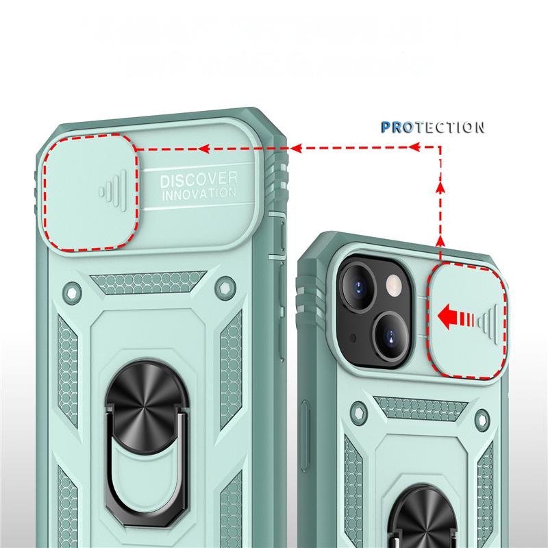 Slide Camera Lens Protection Rugged iPhone Case for Magnetic Ring Stand Heavy Duty Drop Protection Cover