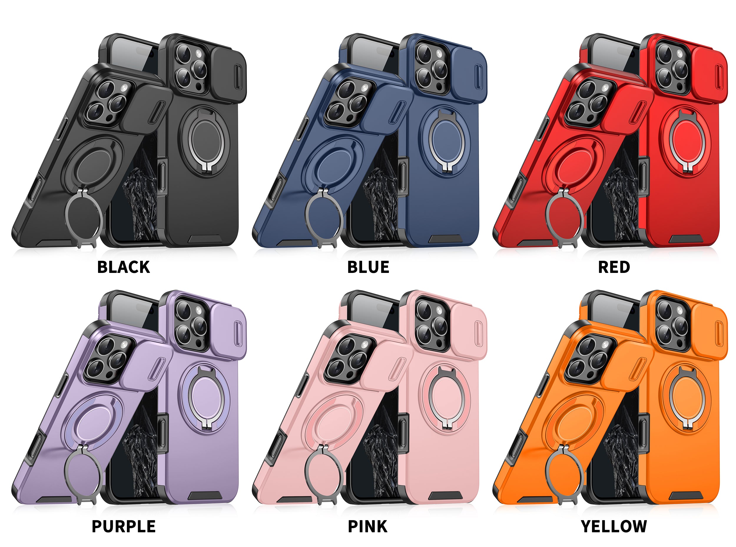 Heavy Duty Case for iPhone,Sliding Camera Cover with Rotate Ring Kickstand