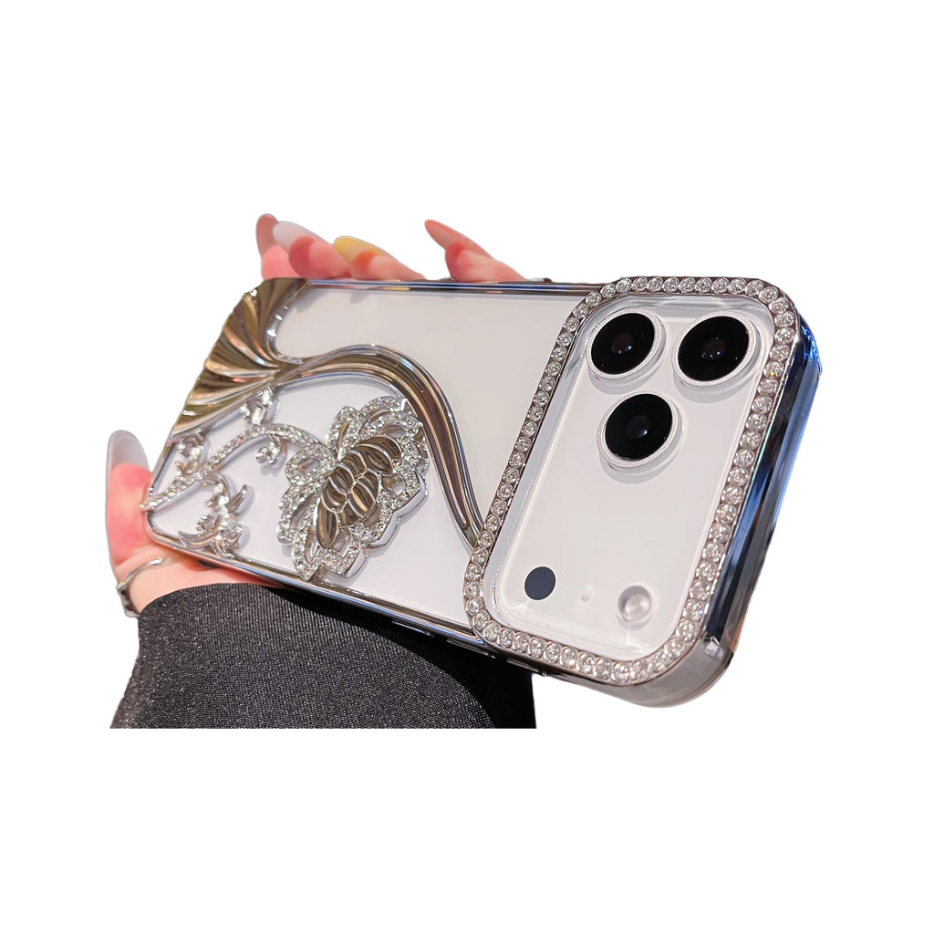 Plating Glitter Bling Diamond 3D Flower Case For iPhone