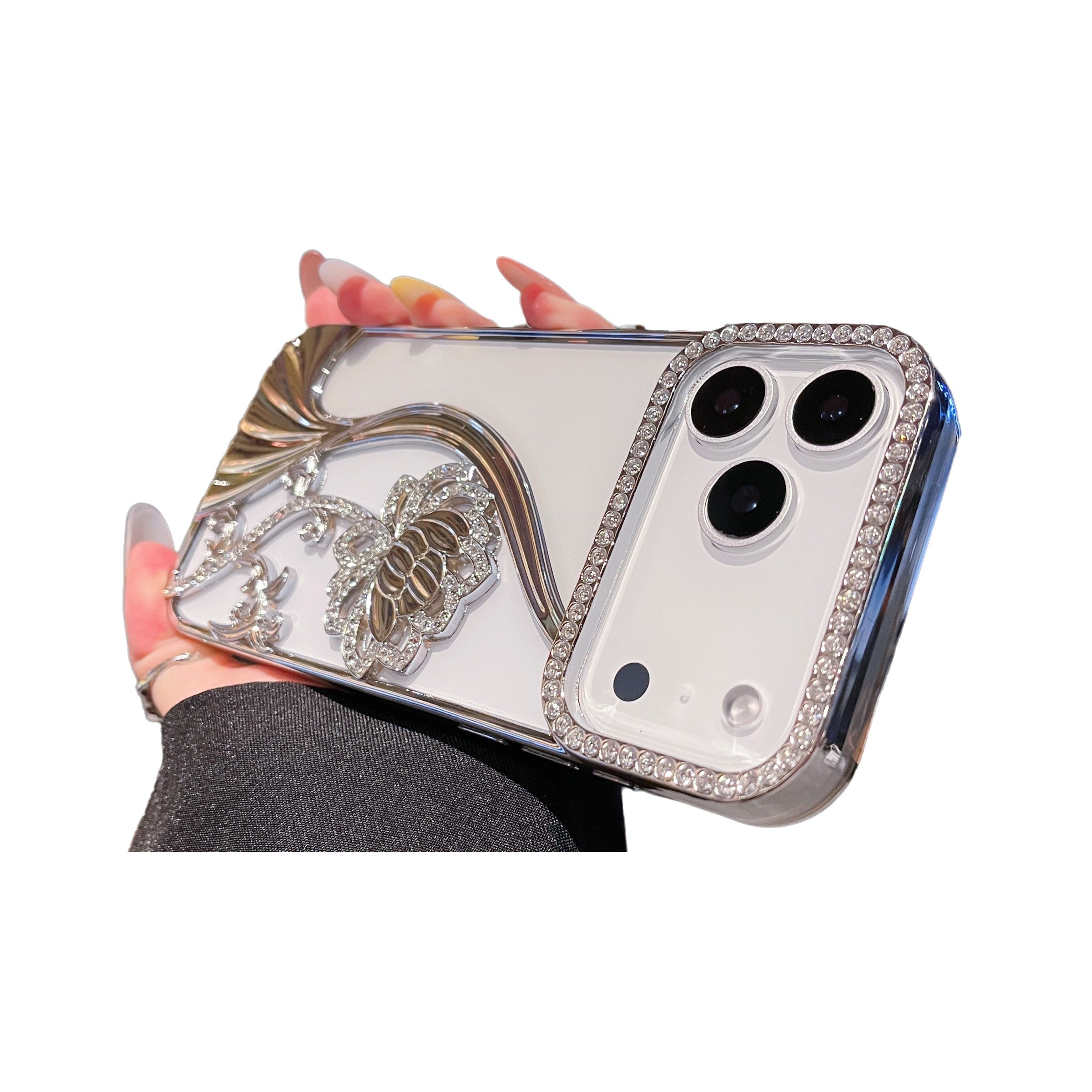 Plating Glitter Bling Diamond 3D Flower Case For iPhone