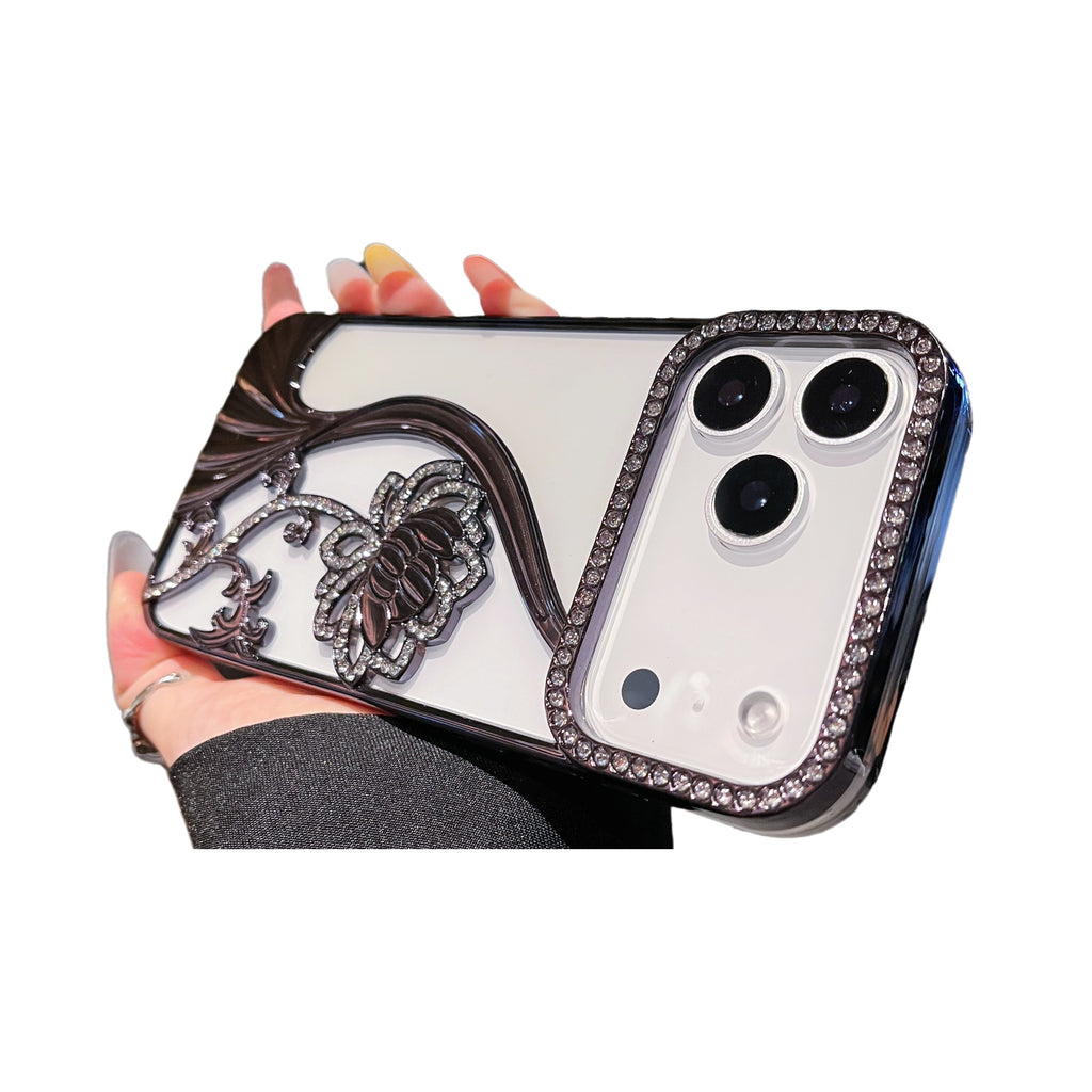 Plating Glitter Bling Diamond 3D Flower Case For iPhone
