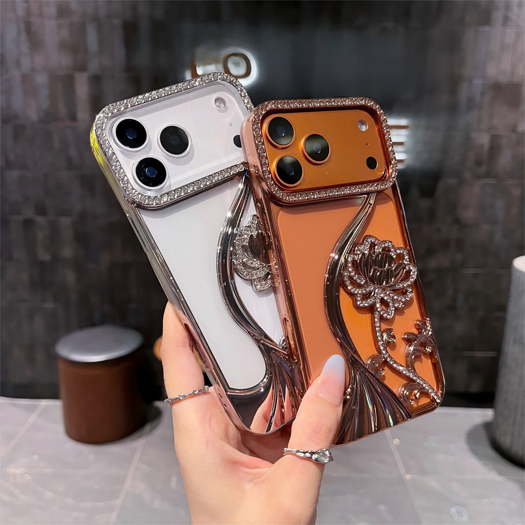 Plating Glitter Bling Diamond 3D Flower Case For iPhone