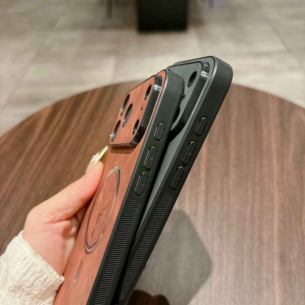 PU Leather Deer Pattern Compatible with Magsafe,Case for iPhone