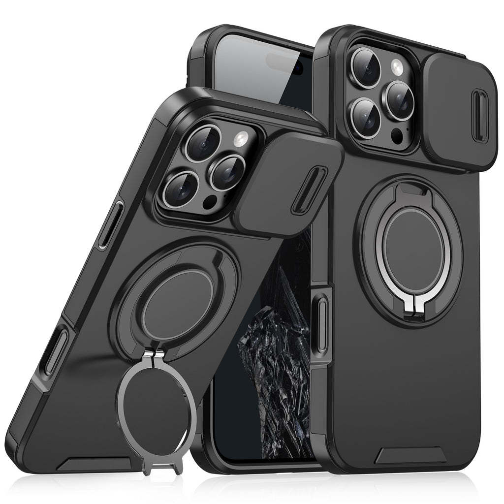 Heavy Duty Case for iPhone,Sliding Camera Cover with Rotate Ring Kickstand