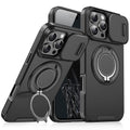 Heavy Duty Case for iPhone,Sliding Camera Cover with Rotate Ring Kickstand