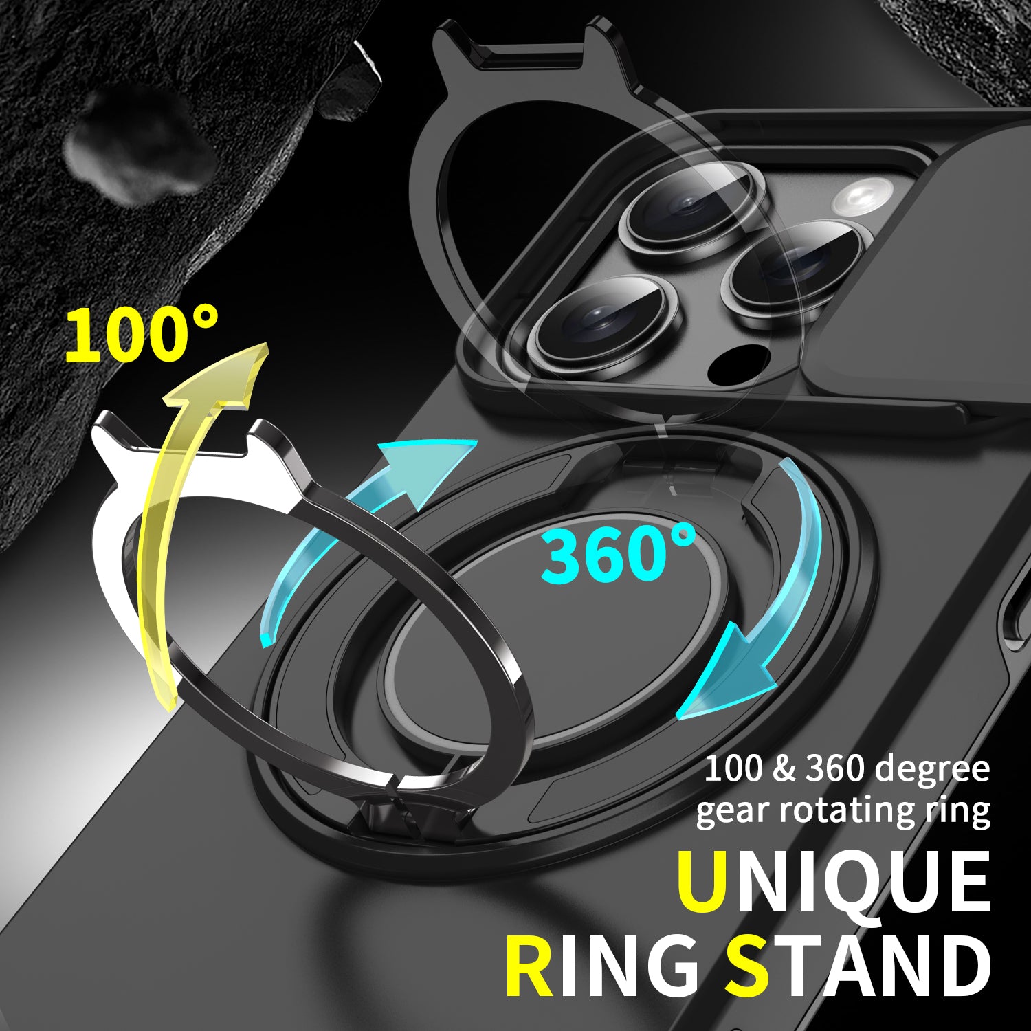 Heavy Duty Case for iPhone,Sliding Camera Cover with Rotate Ring Kickstand