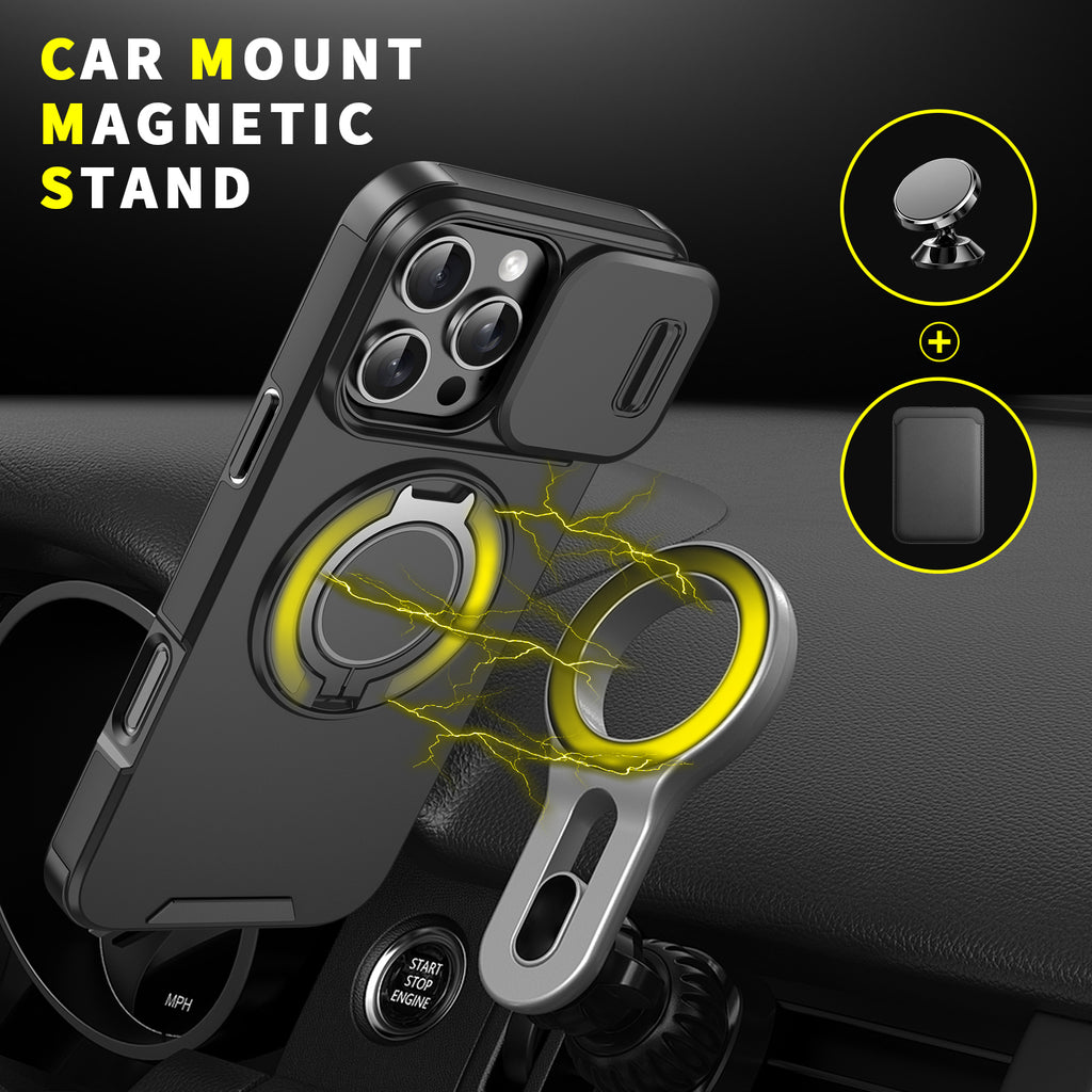 Heavy Duty Case for iPhone,Sliding Camera Cover with Rotate Ring Kickstand