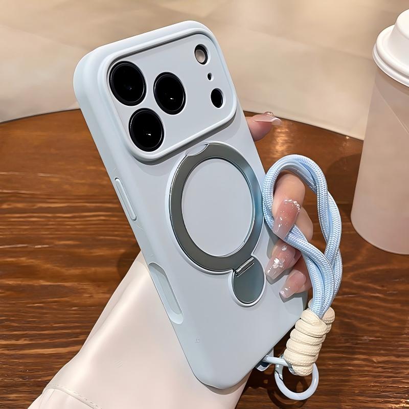 Wrist Strap,Metal Holder Kickstand,Liquid Silicone Compatible with Magsafe Case for iPhone