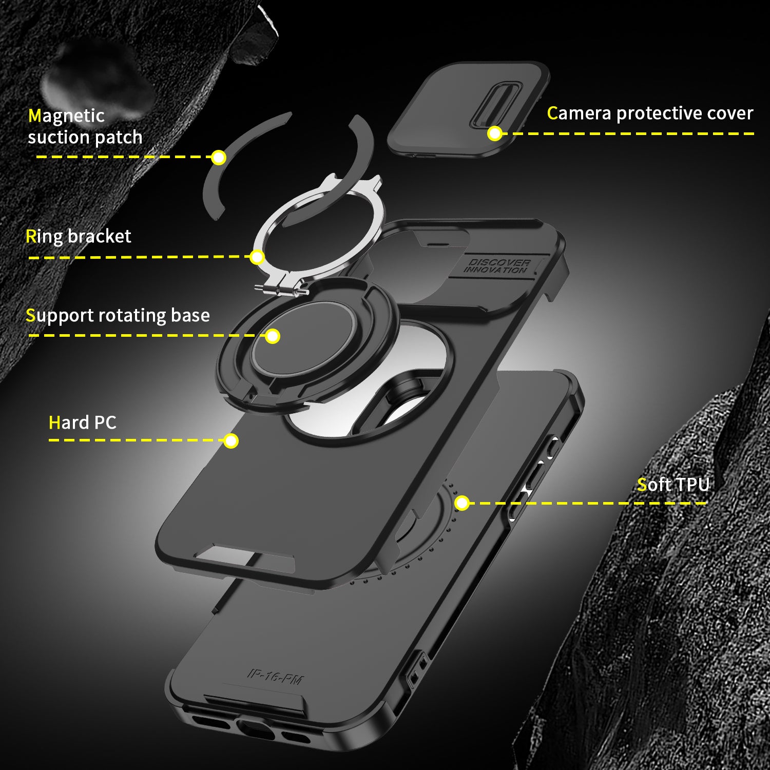 Heavy Duty Case for iPhone,Sliding Camera Cover with Rotate Ring Kickstand