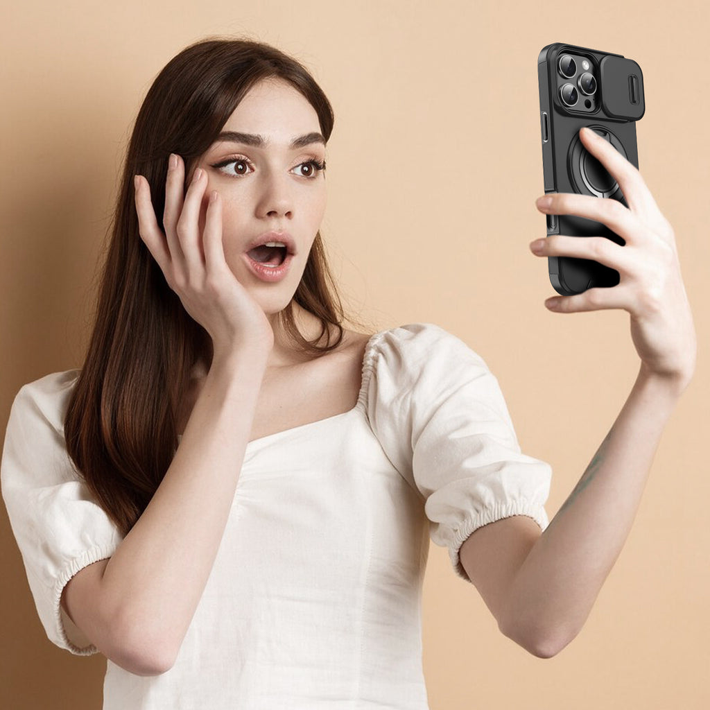 Heavy Duty Case for iPhone,Sliding Camera Cover with Rotate Ring Kickstand