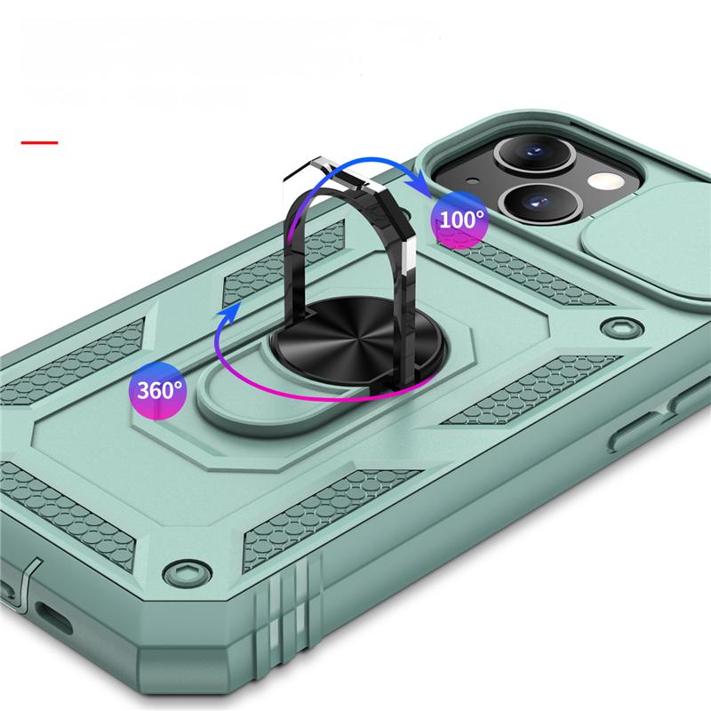 Slide Camera Lens Protection Rugged iPhone Case for Magnetic Ring Stand Heavy Duty Drop Protection Cover