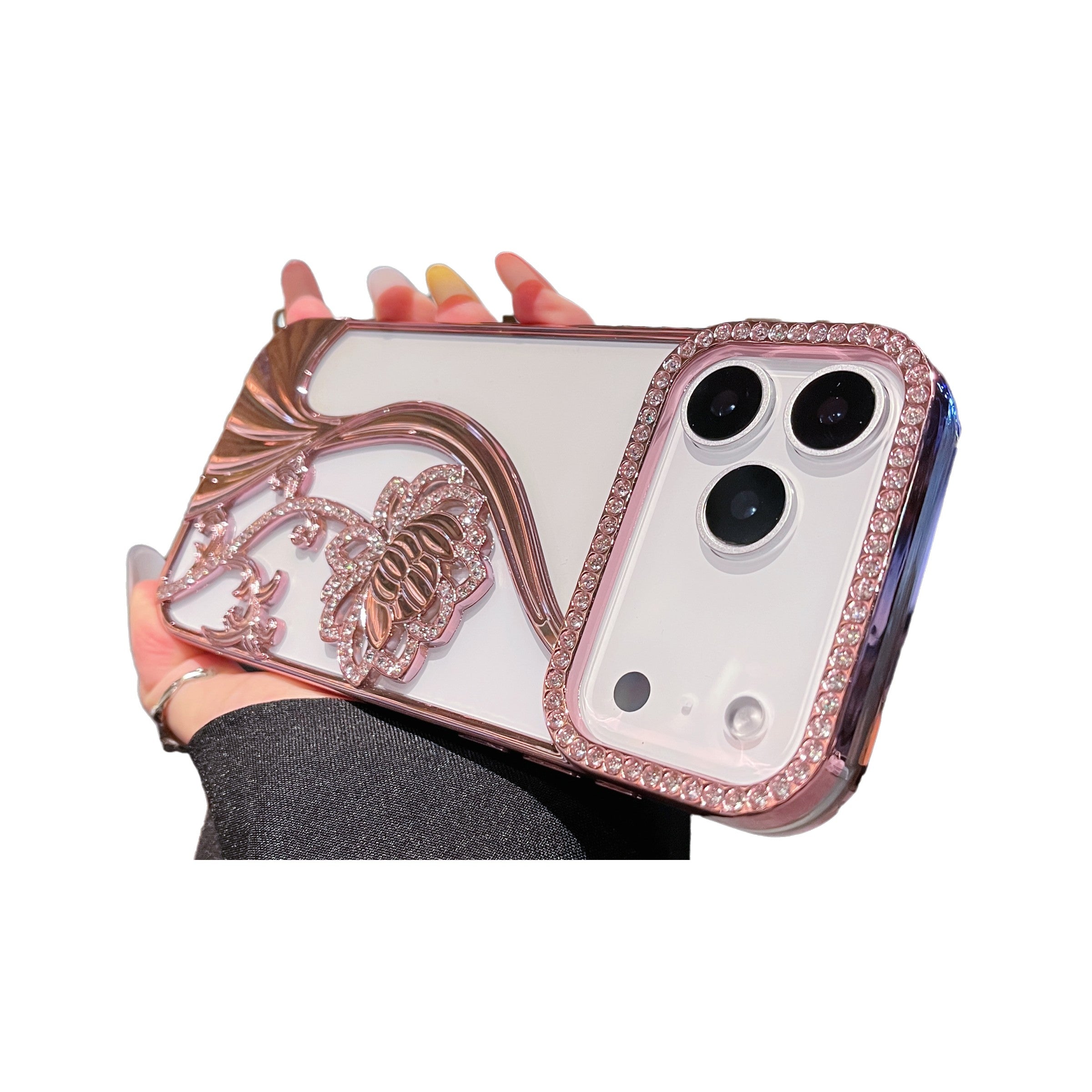 Plating Glitter Bling Diamond 3D Flower Case For iPhone