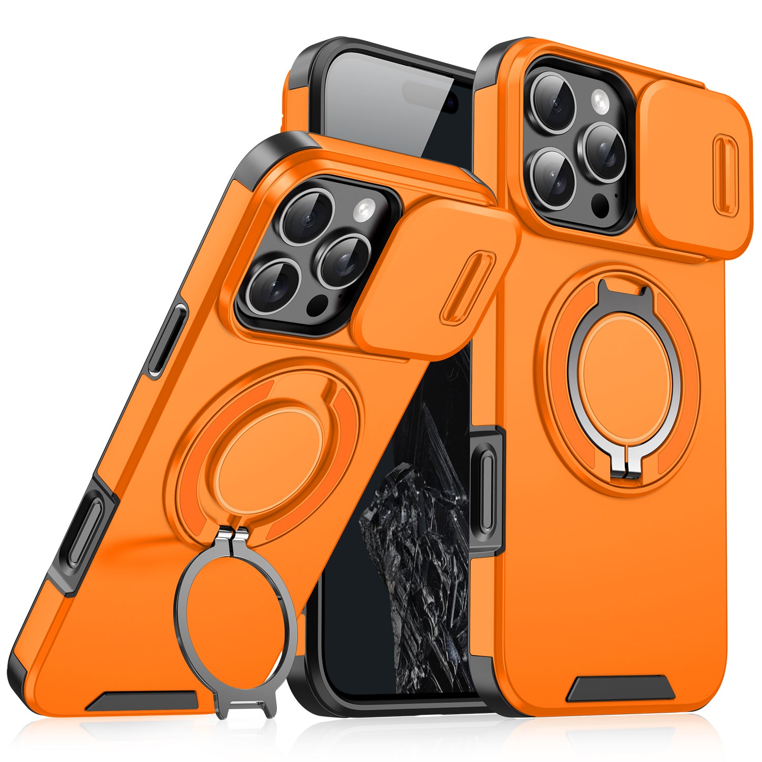 Heavy Duty Case for iPhone,Sliding Camera Cover with Rotate Ring Kickstand
