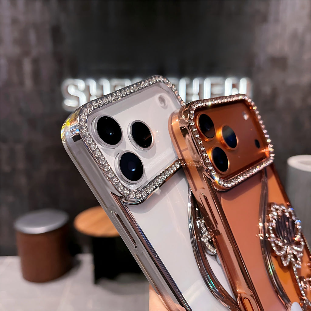 Plating Glitter Bling Diamond 3D Flower Case For iPhone