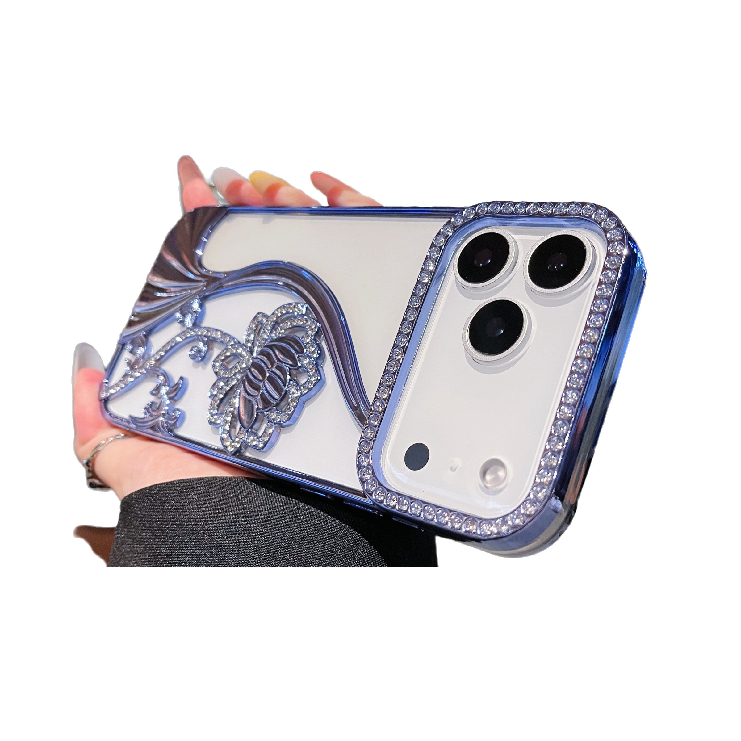 Plating Glitter Bling Diamond 3D Flower Case For iPhone