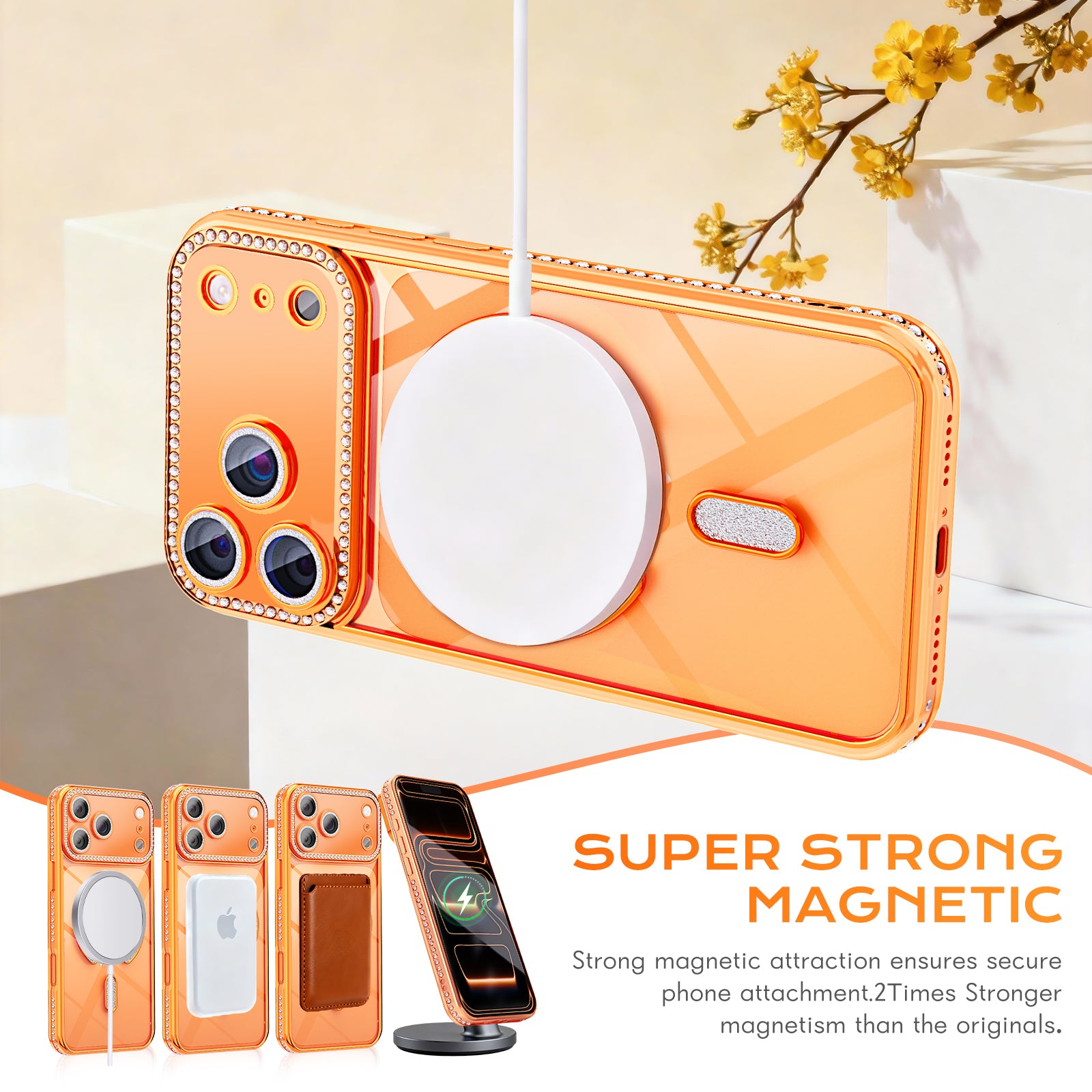 Plating Glitter Rhinestone Crtstal Clear Case For iPhone,Compatible with MagSafe,Camera Lens Protector