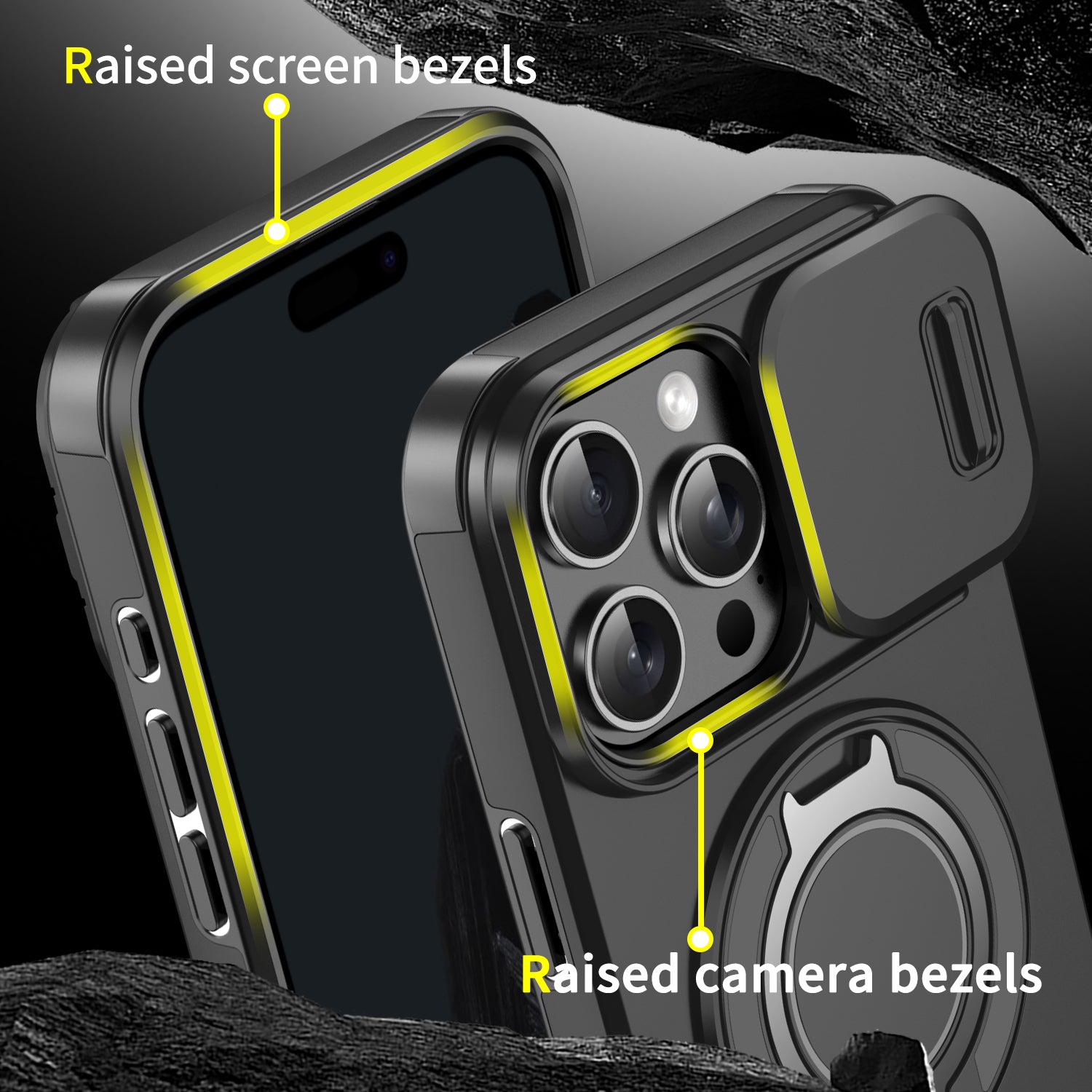 Heavy Duty Case for iPhone,Sliding Camera Cover with Rotate Ring Kickstand