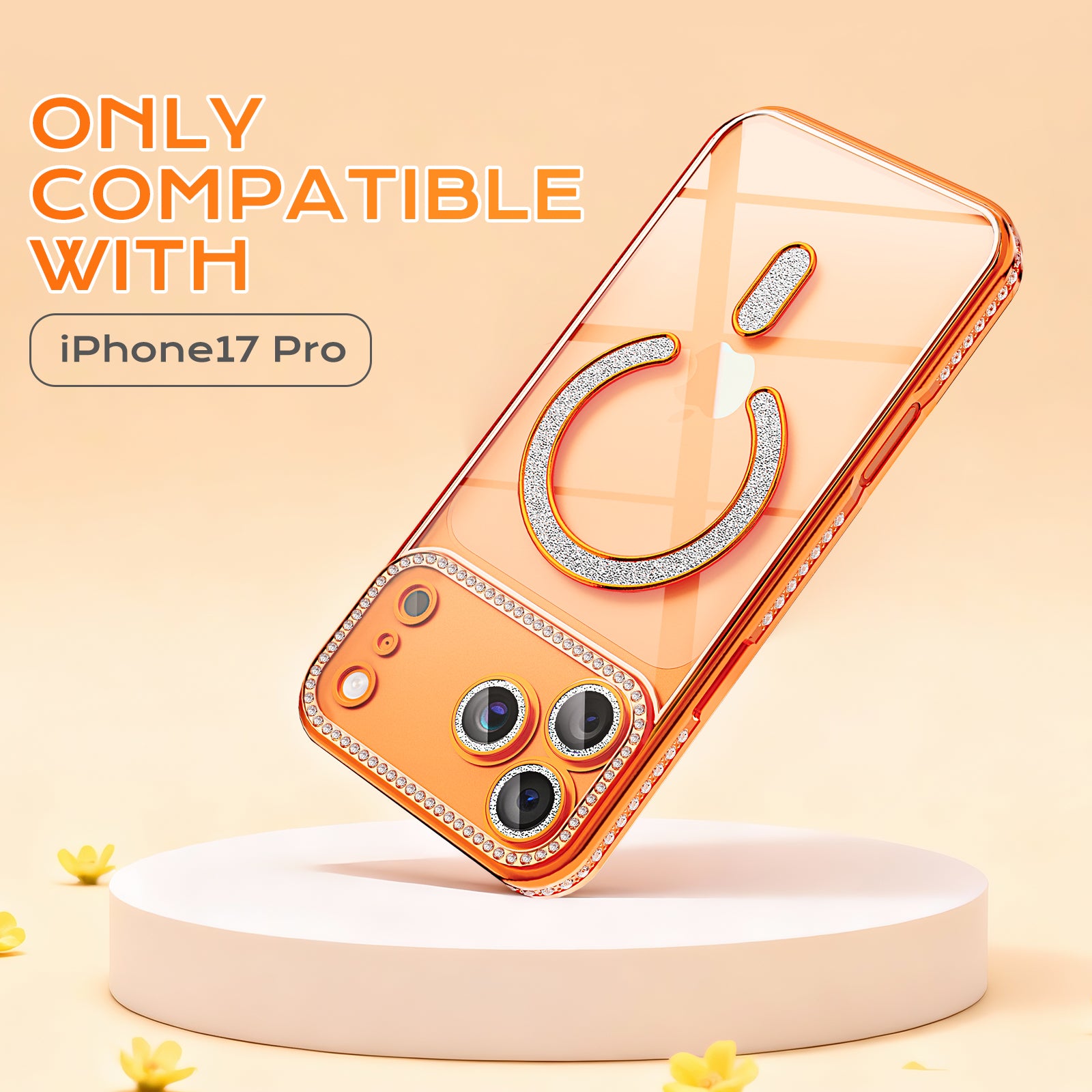 Plating Glitter Rhinestone Crtstal Clear Case For iPhone,Compatible with MagSafe,Camera Lens Protector