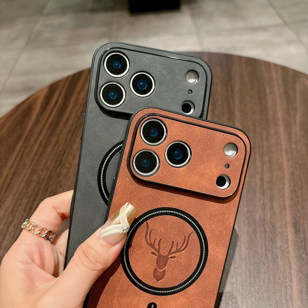 PU Leather Deer Pattern Compatible with Magsafe,Case for iPhone