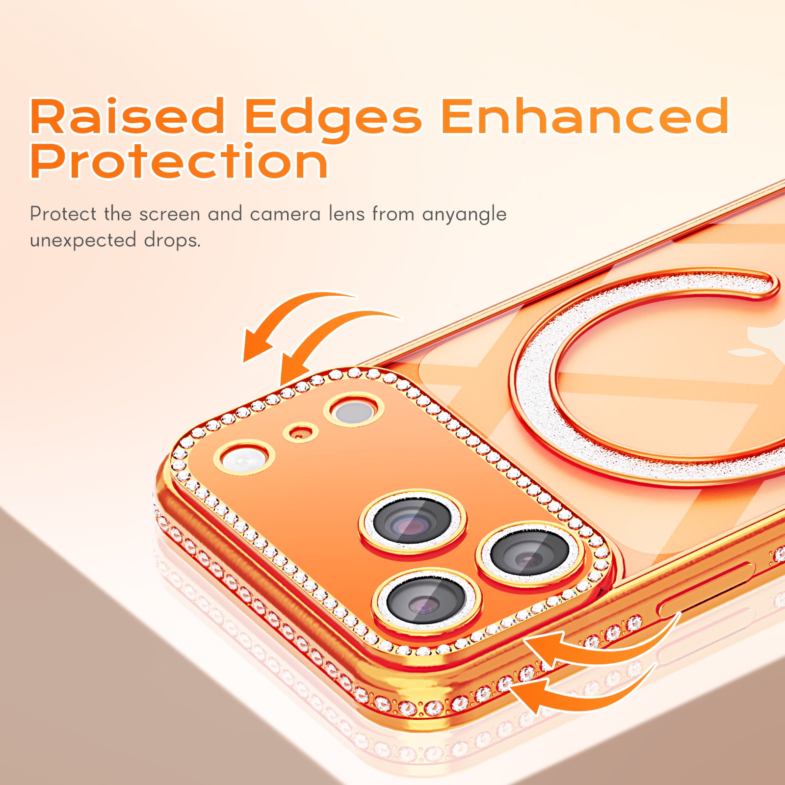 Plating Glitter Rhinestone Crtstal Clear Case For iPhone,Compatible with MagSafe,Camera Lens Protector