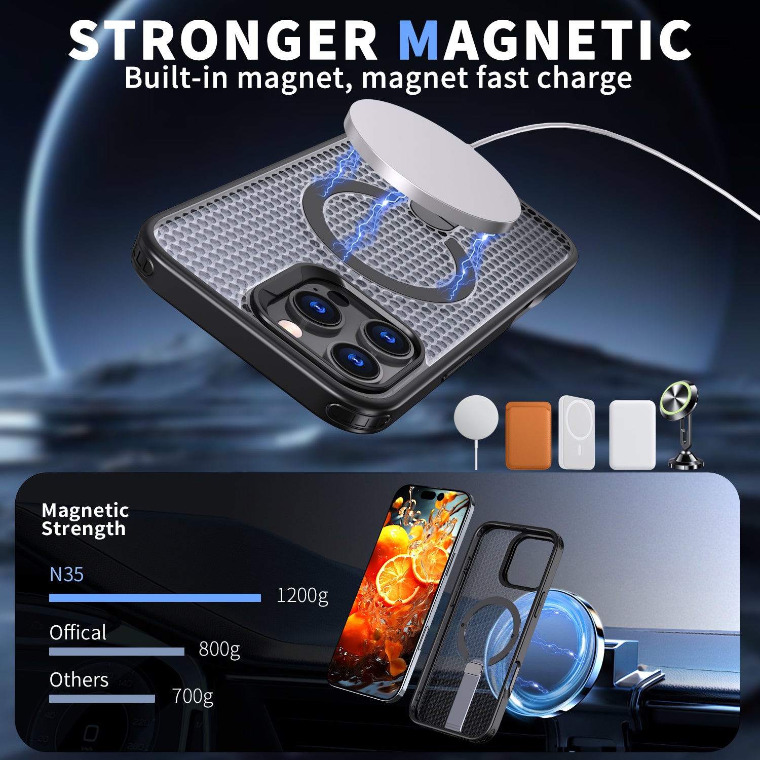 Hollow Heat Dissipation Compatible with Magsafe,Invisible Holder Kickstand Case For iPhone
